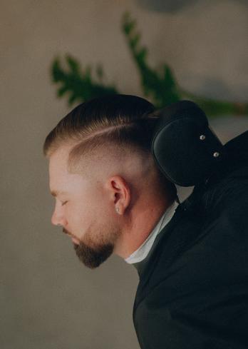 Close-up of a modern fade haircut